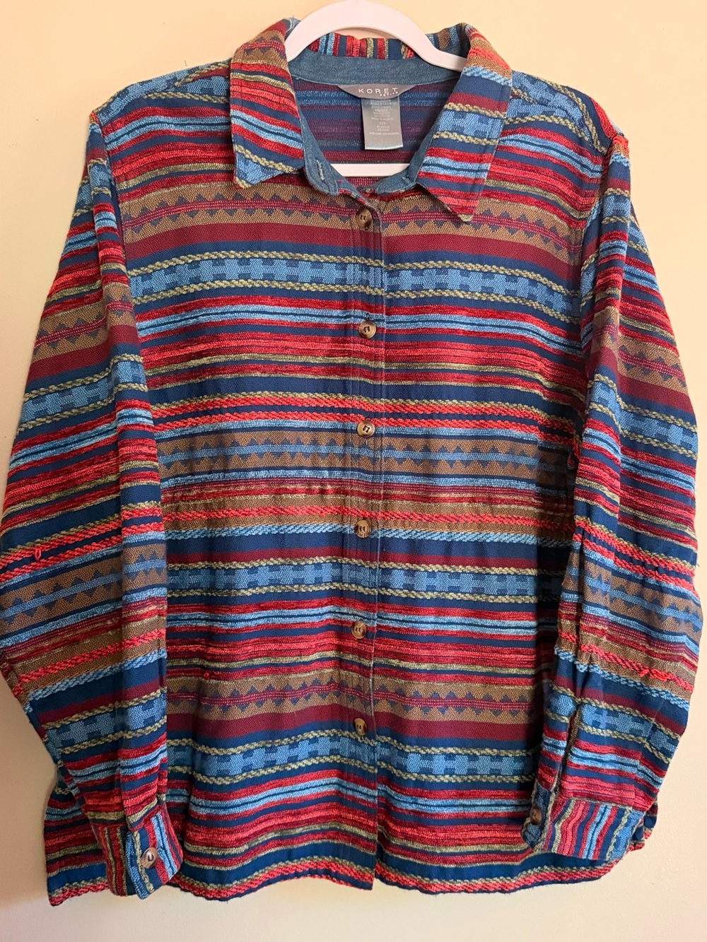 Vintage 90s Koret Multicolor Striped Chenille Cabin Shirt Shacket size XL petite